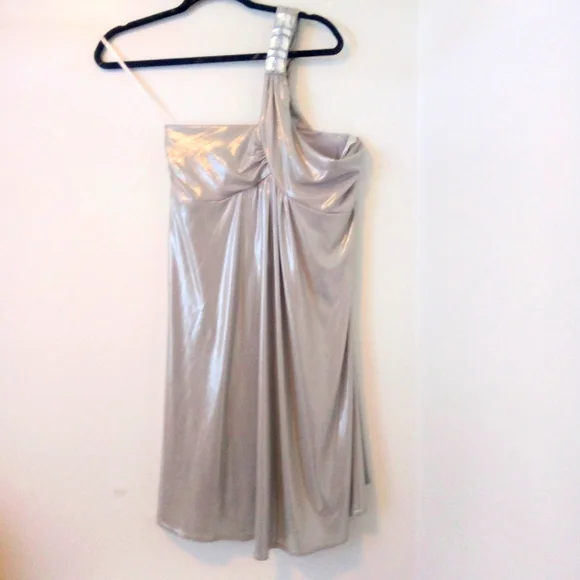 Jessica McClintock size 10 silver one shoulder rhinestone cocktail dress - Picture 1 of 6